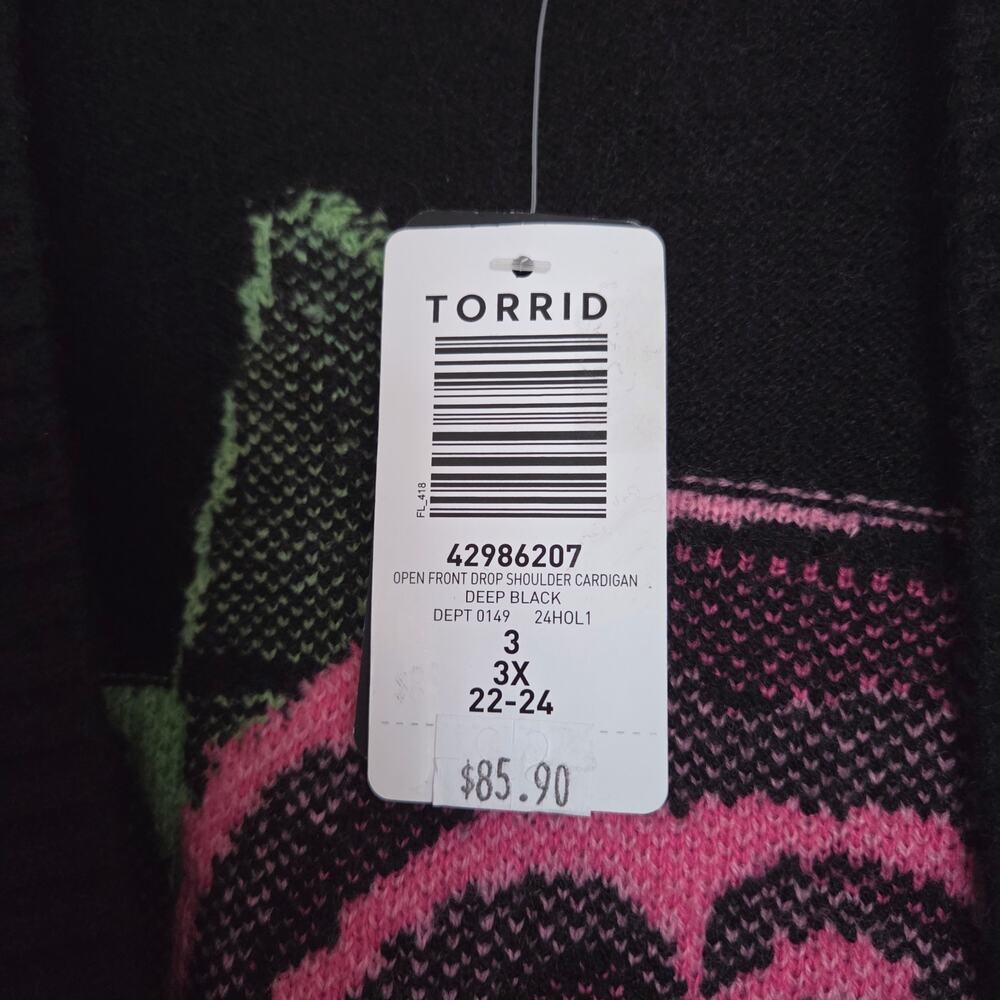 NWT Torrid | Open Front Drop Shoulder Rose Embroidered Cardigan Deep Black - Picture 8 of 11